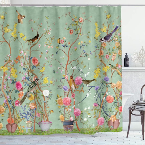 Blommig duschdraperi, fjärilsblomma badrumsdraperier, duschdraperi, tvättbar badkarsdraperi, 71x71in, C