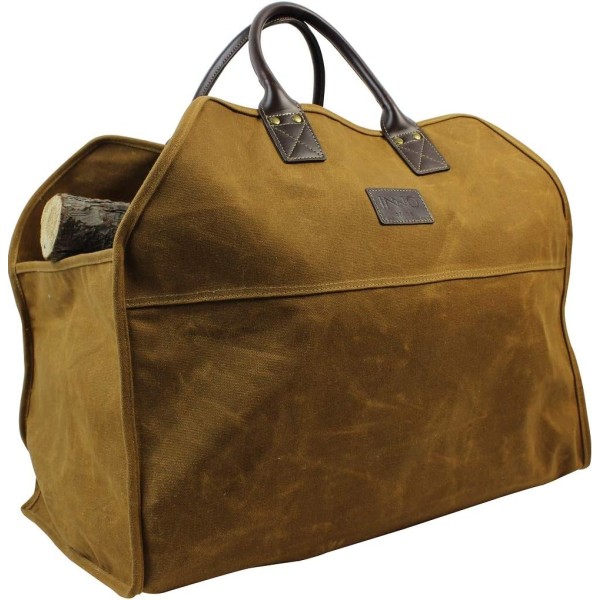 STAGE Heavy Duty Wax Canvas Log Carrier Tote, Stor eldstadsväska i läder, Hållbar vedhållare - Rost