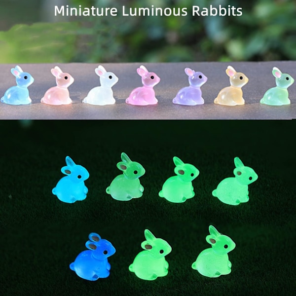 Mini Glow Rabbit Fairy Garden Tillbehör för Fairy Garden Dekoration, Micro Landskap Trädgårdsdekoration, Flerfärgad, 7 Stycken
