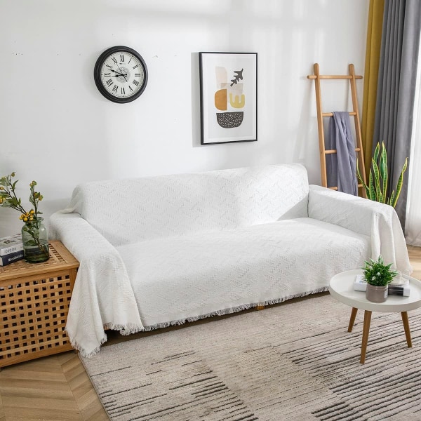 Överdimensionerad sofföverdragsfilt, sofföverdrag för kuddsoffa, extra stora möbeldekorationsöverdrag sofföverdrag sofföverdrag, vit White
