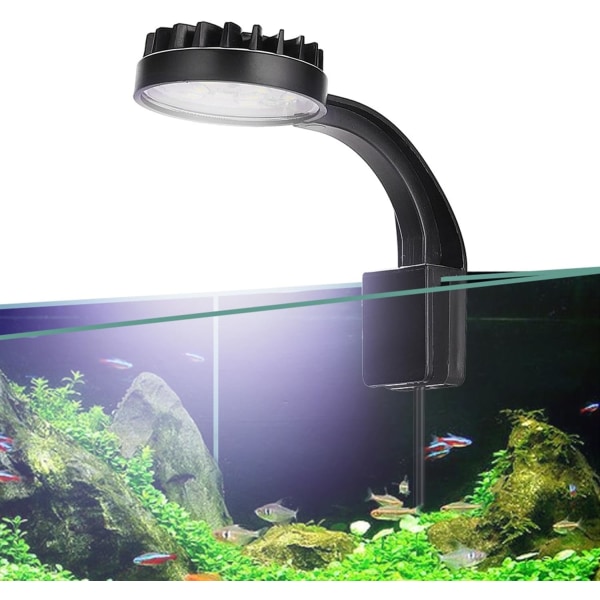 Fullspektrum akvarieljus, liten klämma för akvarium med 2 blå 10 vita LED, 5W ljusstyrka, för 3-5 mm tjocka (svart)