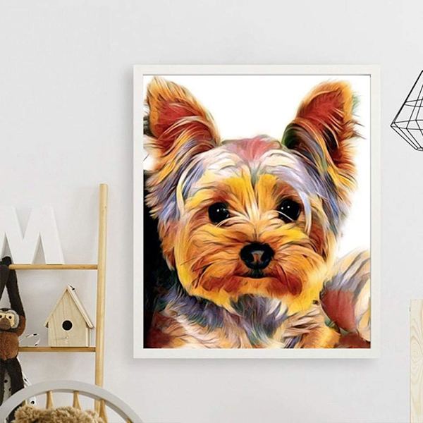 Diamantmålningssats för vuxna nybörjare Diamantkonst Yorkie Hundar Hund DIY Full Drill Djurset för heminredning, 30*40cm