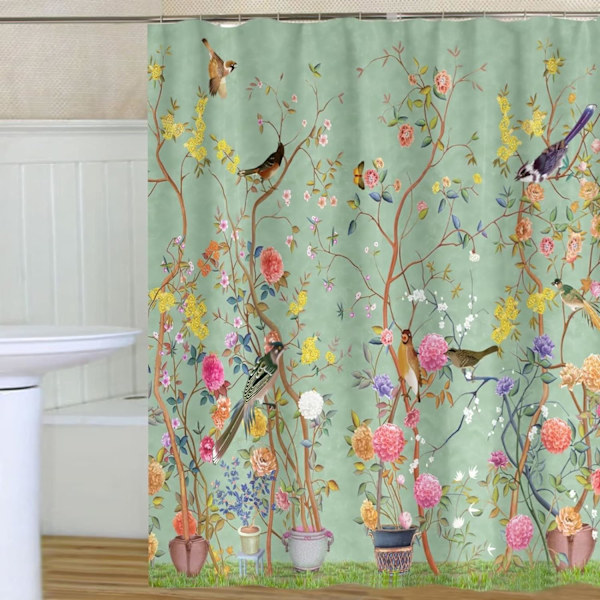 Blommig duschdraperi, fjärilsblomma badrumsdraperier, duschdraperi, tvättbar badkarsdraperi, 71x71in, C