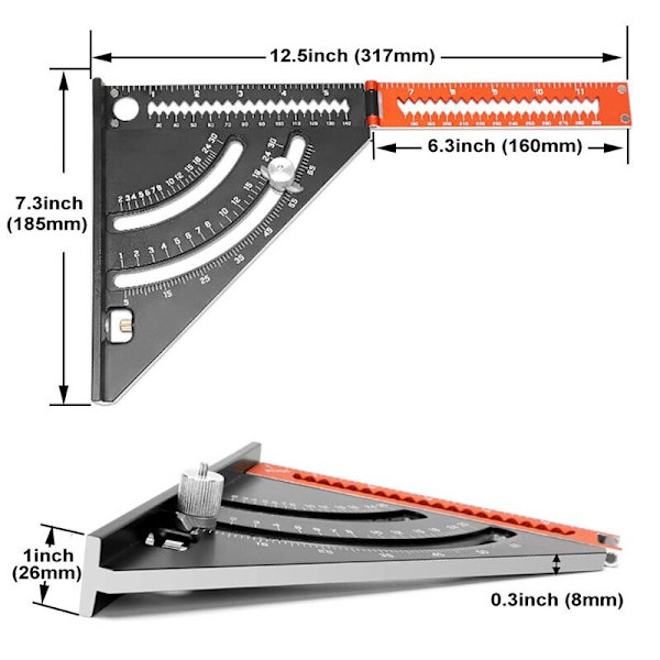 Fällbar triangellinjal i metallaluminium, vinkelhake, vinkelhake, vinkelhake, vinkelhake, 45 90 grader