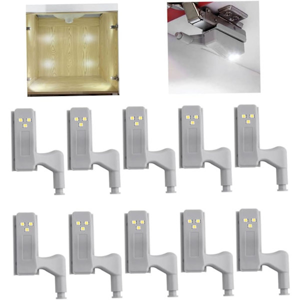Hinge LED-ljusskåp nattljus sensor smart ljus för garderob 10 st vit (utan batteri)