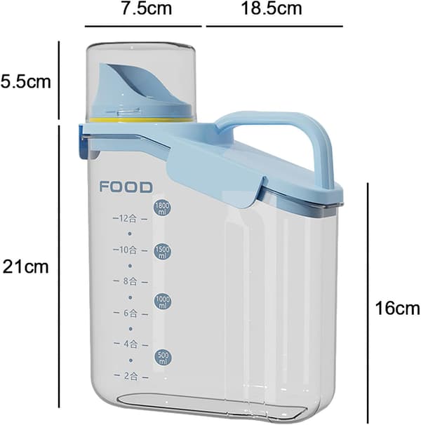 Förseglad köksförvaringslåda i plast med snäpplock, dispenser för torrfoder, lämplig för mjöl, socker, ris, havre, BPA-fri, 2000 ml, blå