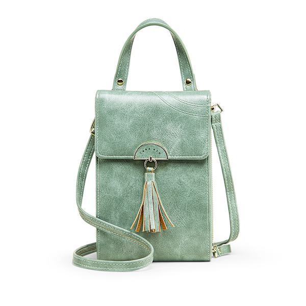 Kvinnors PU Läder Handväska Mini Justerbar Axelväska Crossbody Väska Light green
