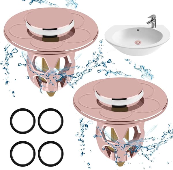 Universell pop-up-diskpropp, 2-pack diskproppar för handfat med studs i mässing för Ø34-40mm (roséguld)