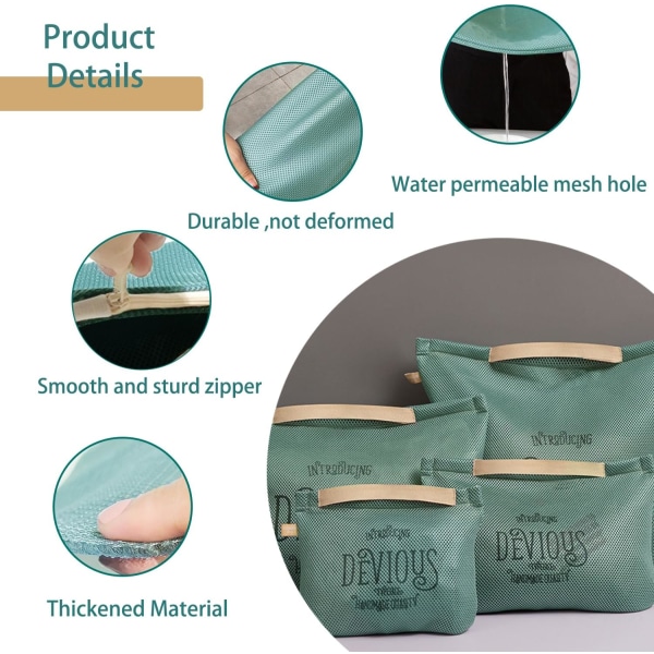 4-pack Premium Mesh tvättpåsar för ömtåliga och hållbara tvättpåsar med förstärkta dragkedjor och snören för skjortor, strumpor (grön)