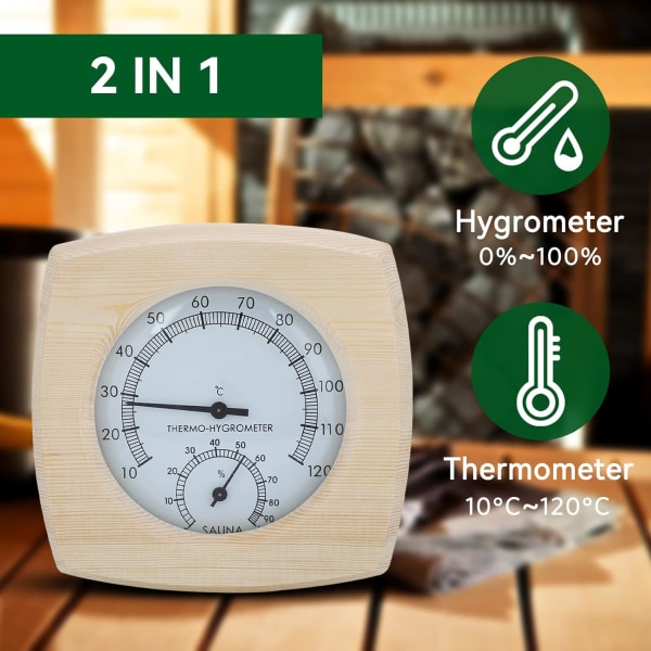 2-i-1 trä termo-hygrometer, bastu termometer och hygrometer, trä bastutillbehör