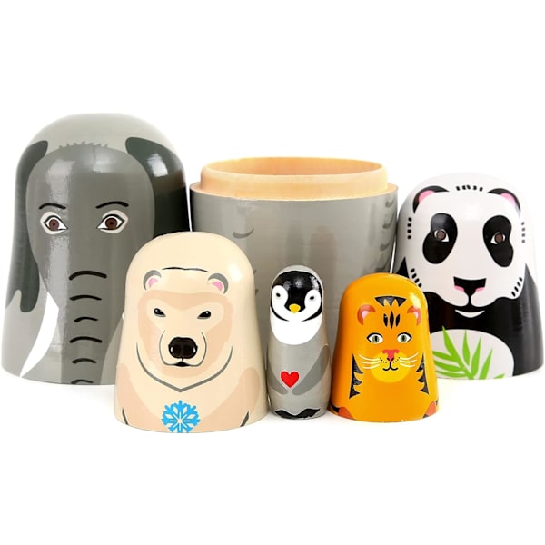 Handgjorda trä djurmatryoshka dockor elefant panda matryoshka dockor - 5 stycken
