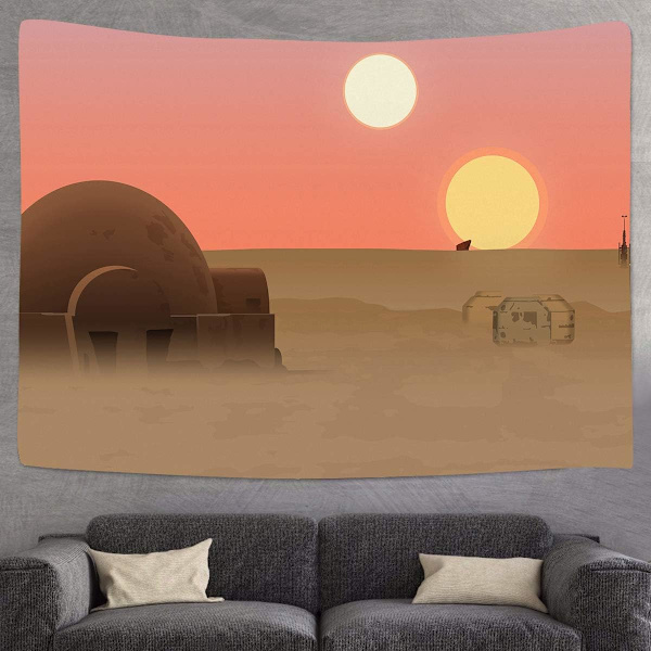 Suns Planet Gobeläng, 80x60 tum, Öken Globus Tatooine Väggbonad Gobelänger för Vardagsrum Sovrum Heminredning