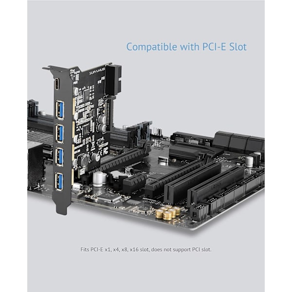 PCI-E till USB 3.0-kort 4 typ A och 1 typ C USB 3.0 5-portars, USB 3.1 Gen1 PCI Express-kort Bandbredd upp till 5,0 Gbps