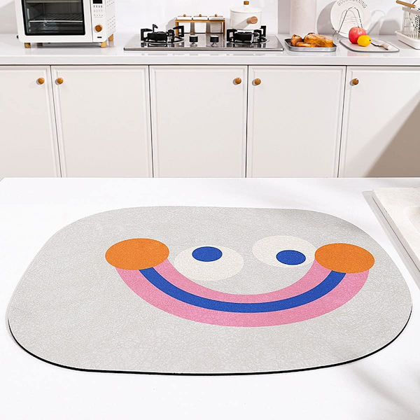 Söt absorberande diskmatta i polyester för köksbänk, maskintvättbar halkfri diskavrinningsmatta, 11,8 x 15,7 tum, grå grey