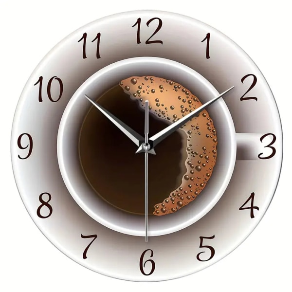 Kopp kaffe med skum Dekorativ tyst väggklocka Köksdekor Väggskylt Timepiece Cafe Style