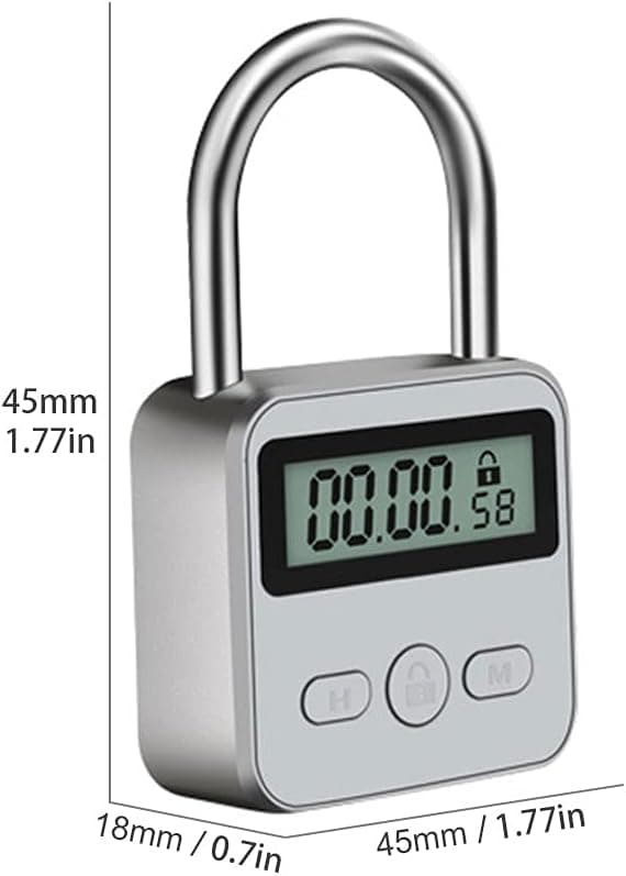 Timerlås i metall, USB-uppladdningsbart timerhänglås med LCD-display, mikroelektroniskt timerlås, silver silver