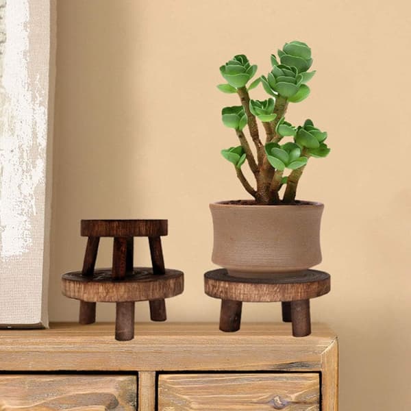 Solid trä trädgård växtkruka stigare display stativ rund planter rack, bränd koppar, S s