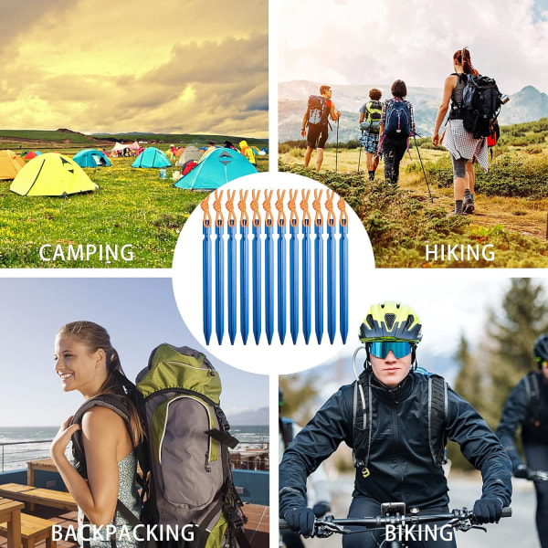 12 delar tältpinnar, kraftiga tältpinnar aluminiumlegering för camping, utomhus, strand och vandring (blå) blue