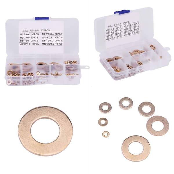 180 st mässingsbrickor metriska brickor sortimentssats Arandelas Planas M2/M2.5/M3/M4/M5/M6/M8/M10