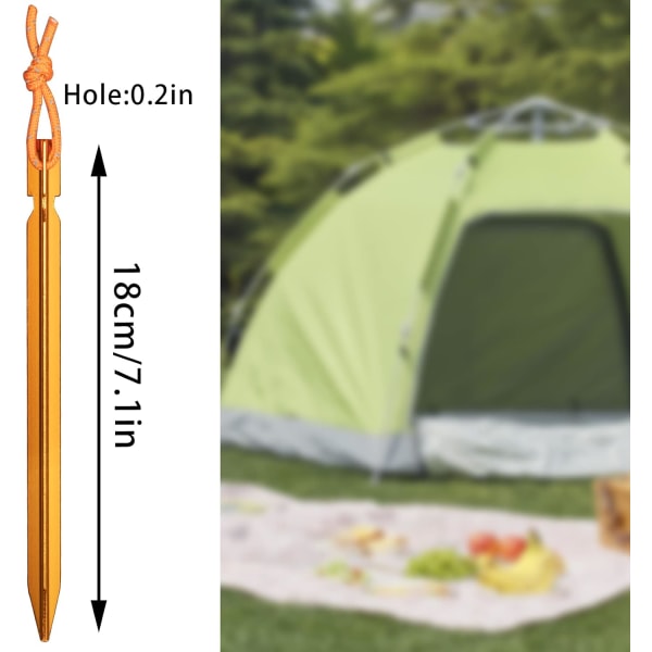 12 delar tältpinnar, kraftiga tältpinnar aluminiumlegering för camping, utomhus, strand och vandring (guld) yellow