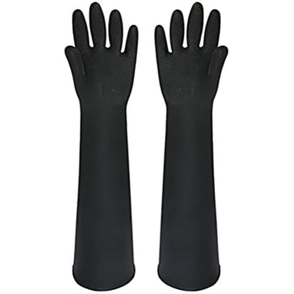 60 cm svart lång gummi vattentät rengöring tvätthandskar förlängda syra bär tjocka handskar (1 par)