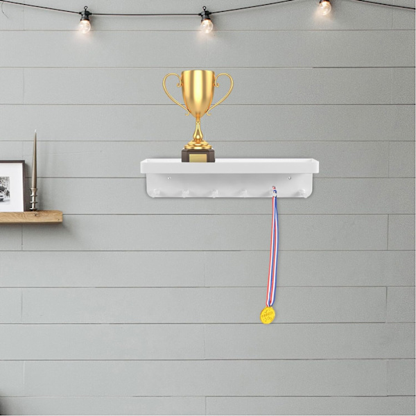 Medaljhängare Display och Troféställ med Krokar, Rostfritt Stål Väggmonterad Bandmedaljställ, Trofédisplay Väggställ, Vit White