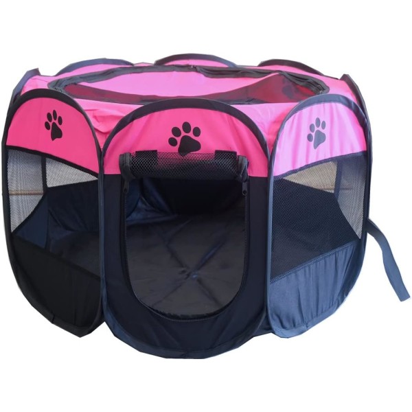 PET bärbar hopfällbar lekhage för husdjur, Kennel/Premium 600D Oxford-tyg, avtagbar dragkedja (rosa)