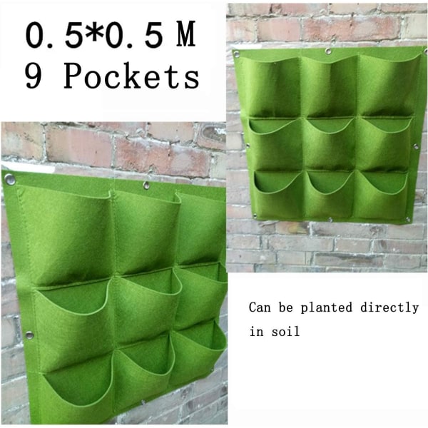 Vertikal planter Multi Pocket Living Wall Growing Plant Bag Inomhus/Utomhus Örter Growing Pot Grön (9-Pocket)