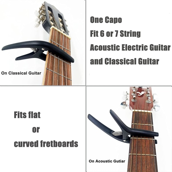 Snap-On gitarr capo för 6-7 strängar akustisk elektrisk och klassisk gitarr (svart)