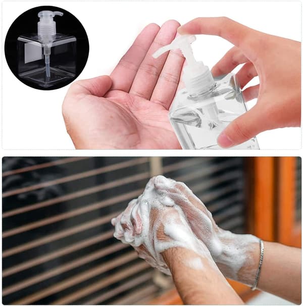 2 st 250 ml / 8,5 oz tomma pumpdispenserflaskor påfyllningsbara plastlotionspumpflaskor (transparent)