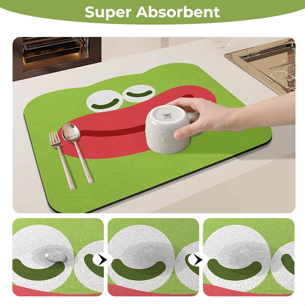Polyester Diskunderlägg Söt Absorberande Diskunderlägg för Kökbänk, Maskintvättbar Halkskyddad Diskavrinningsmatta, 11,8 x 15,7 tum, Grön green