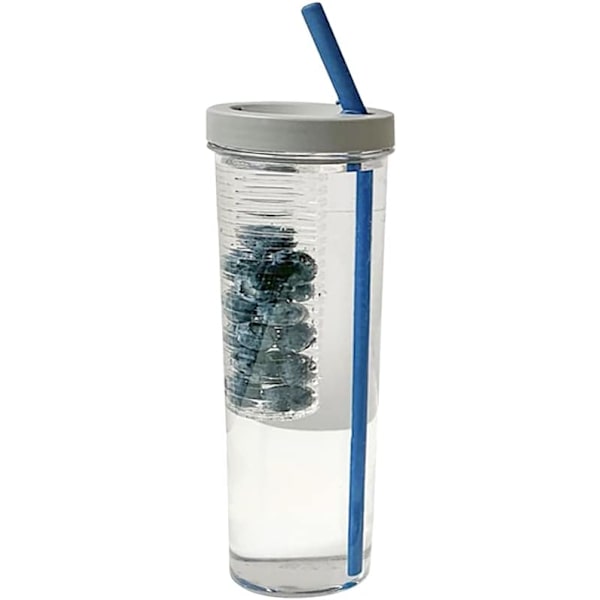 Drickkopp med sugrör och lock, Resmugg för lemonad, Smoothie & Juice, Återanvändbar 701 ml Plast（grå） Grey