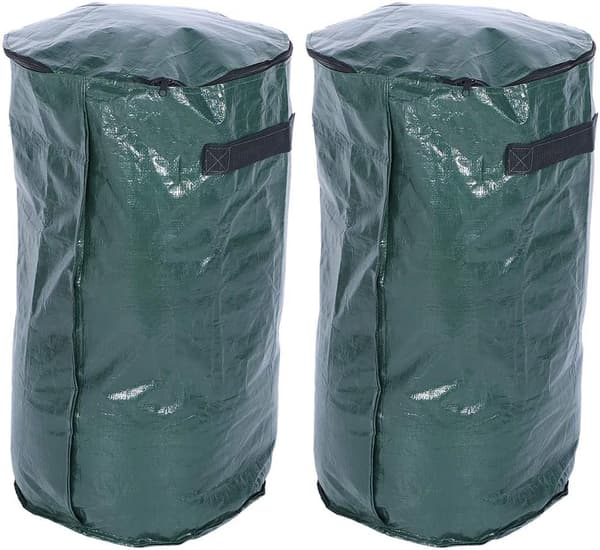2 st trädgårdsavfallspåsar (H60cm,D35cm) Vattentäta sopsäckar Rivsäkra lövgräsäckar med lock