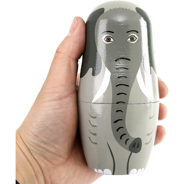 Handgjorda trä djurmatryoshka dockor elefant panda matryoshka dockor - 5 stycken