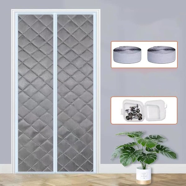 Magnetisk termisk isolerad dörrgardin 100 x 200 cm, robust tjock dörrskärm, grå (90×200) 90*200cm