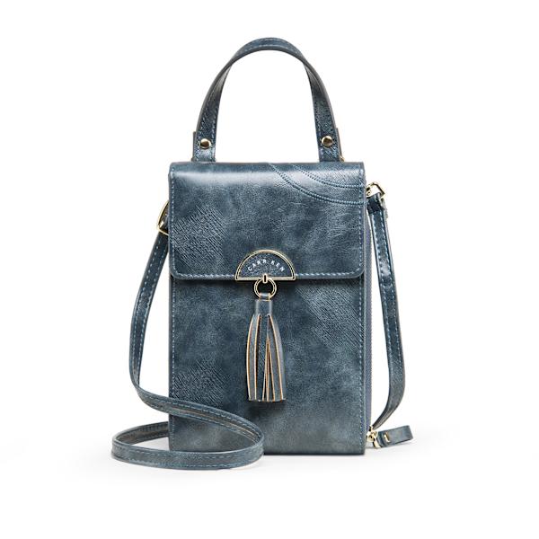 Dam PU Läder Handväska Mini Justerbar Axelväska Crossbody Väska Blue + Grey