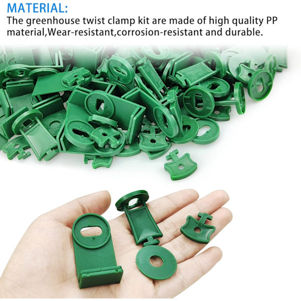 300 st växthus Twist Clip Kit Gröna fixeringsklämmor och brickor, för aluminiumväxthus isoleringsnät skuggning
