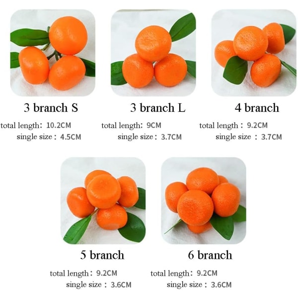 Konstgjord frukt kreativt skummaterial fruktdisplaygrenar med frukter blad mandarinmodell falska apelsiner festdekor 1 st (6 grenar)