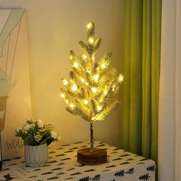 Mini julgran med lampor, 50 cm bordsskiva förbelyst julgran, julgransprydnader