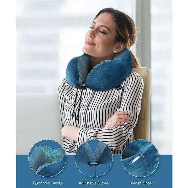 Resepudde + Sovpudde + Öronproppar + Handväska, Ullöverdrag, Tvättbar | Premium Memory Foam Nackkudde