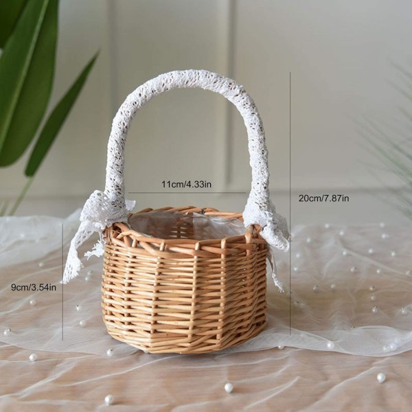 2-pack blomkorg, vävd förvaringskorg med handtag och band, bärbar blomsterställningsblomförpackningsfruktkorg för trädgårdsdekoration (liten)