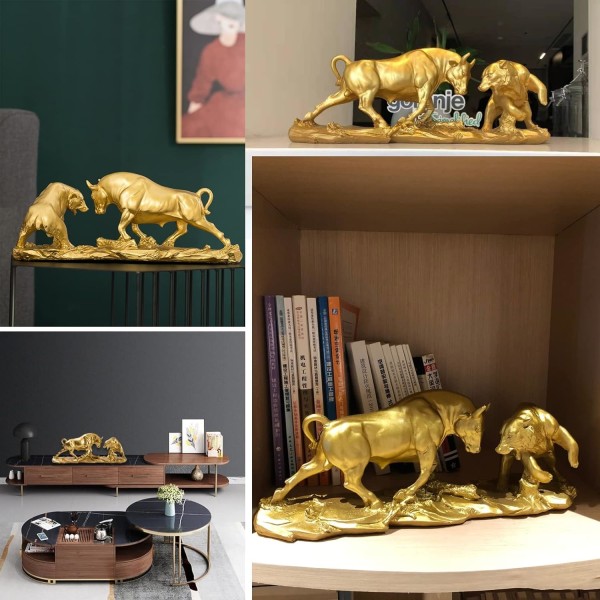 Bull and Bear Sculptures Ornaments-Unik inredning för hem, guld