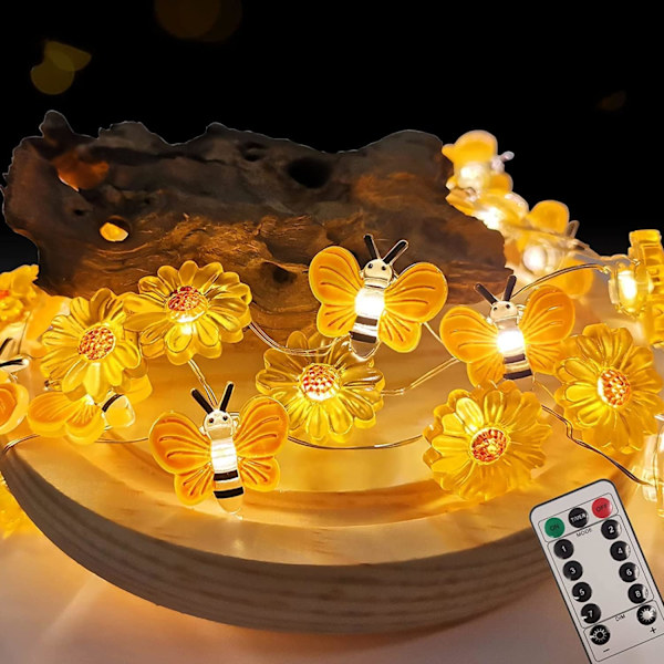 10ft 30LED Solros Bi Fairy Koppartråd Strängljus Batteridriven Dekorationsljus med Fjärrkontroll Timer för Utomhus Barnkammare Bröllop