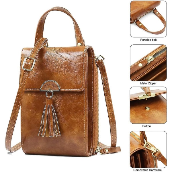 Dam PU-läder plånbok Mini justerbar axelväska crossbody väska Brown