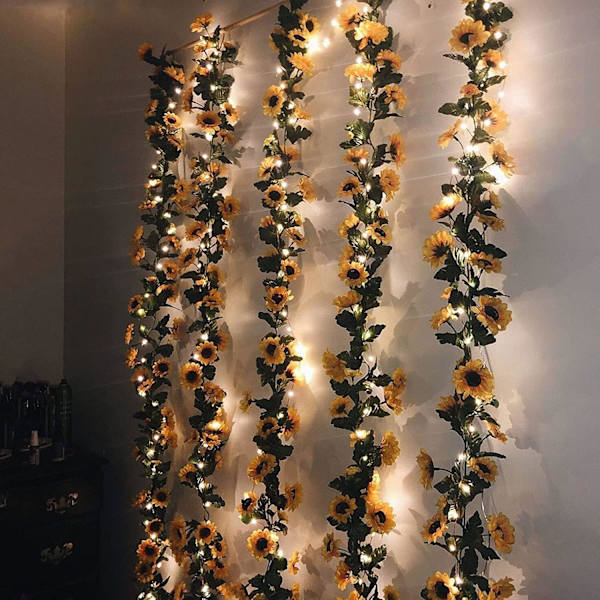 Solros Fe-ljus 6,5ft-2M/20 LED-strängljus, dekorativ konstgjord blomstergirlang för sovrumsträdgård