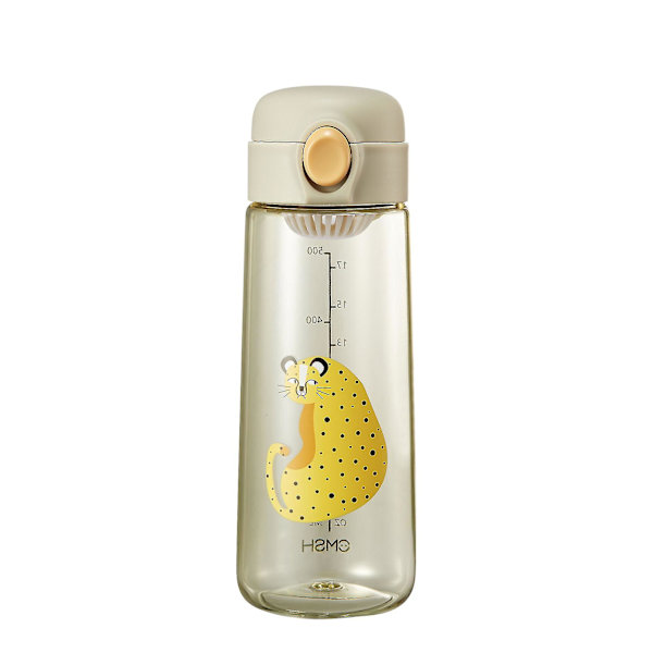Flickor söta djur plastkopp med tefack student pop-up lock kopp（gul 600ml) Yellow