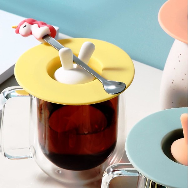 Anti-damm silikonkoppar, för hem utomhus för kaffe ölmugg dricksglas (form: kaninöron) 3-pack