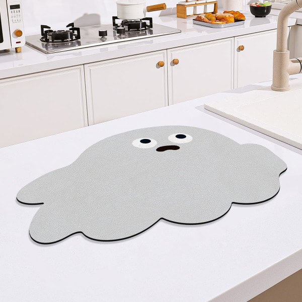 Diskställningsmatta med roligt ansikte Polyester diskställningsmatta halkfri kaffematta värmebeständig tvättbar matta för köksbänk, 11,8 x 15,7 tum