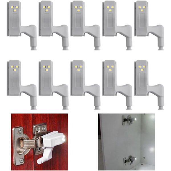 Hinge LED-ljusskåp nattljus sensor smart ljus för garderob 10 st vit (utan batteri)