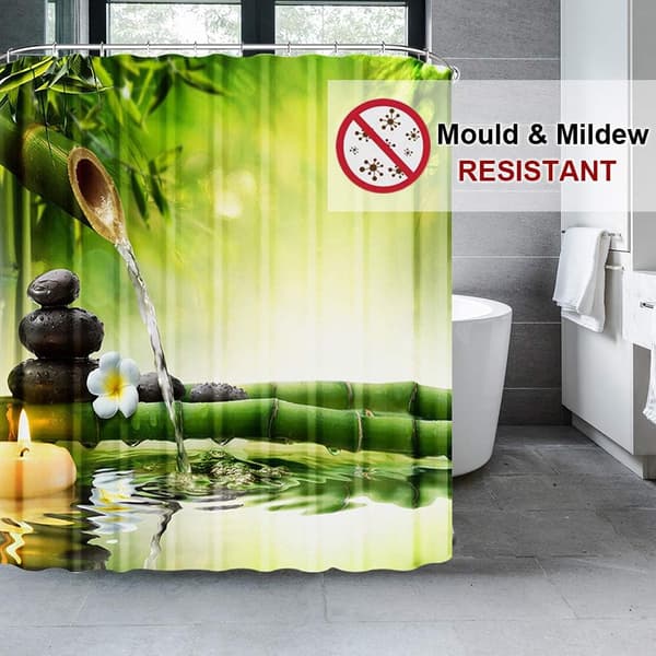 Duschdraperi Kraftig Polyesterväv Vattentät Duschdraperifoder, Målningsmönster för Duschkabin, Badrumsgardiner (180x180cm, Bambu)